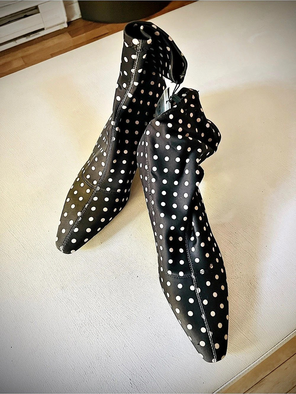 Zara Polka Dot Kitten Heel Ankle Boots Black & White
